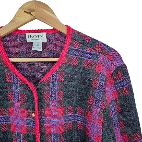 Vintage 90s Grandmacore Boiled Wool Sweater Cardigan Sz Large Red Green Holidays - Picture 6 of 12